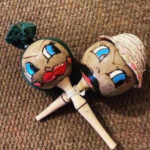 Vintage Spanish Maracas w Faces Handmade